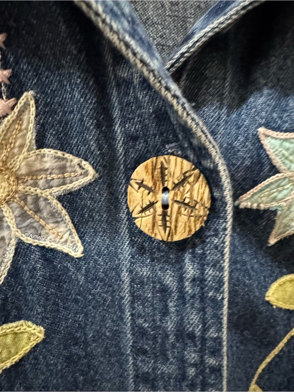 new directions Blue Denim Jacket with Pastel Floral Embroidery - Picture 2 of 9